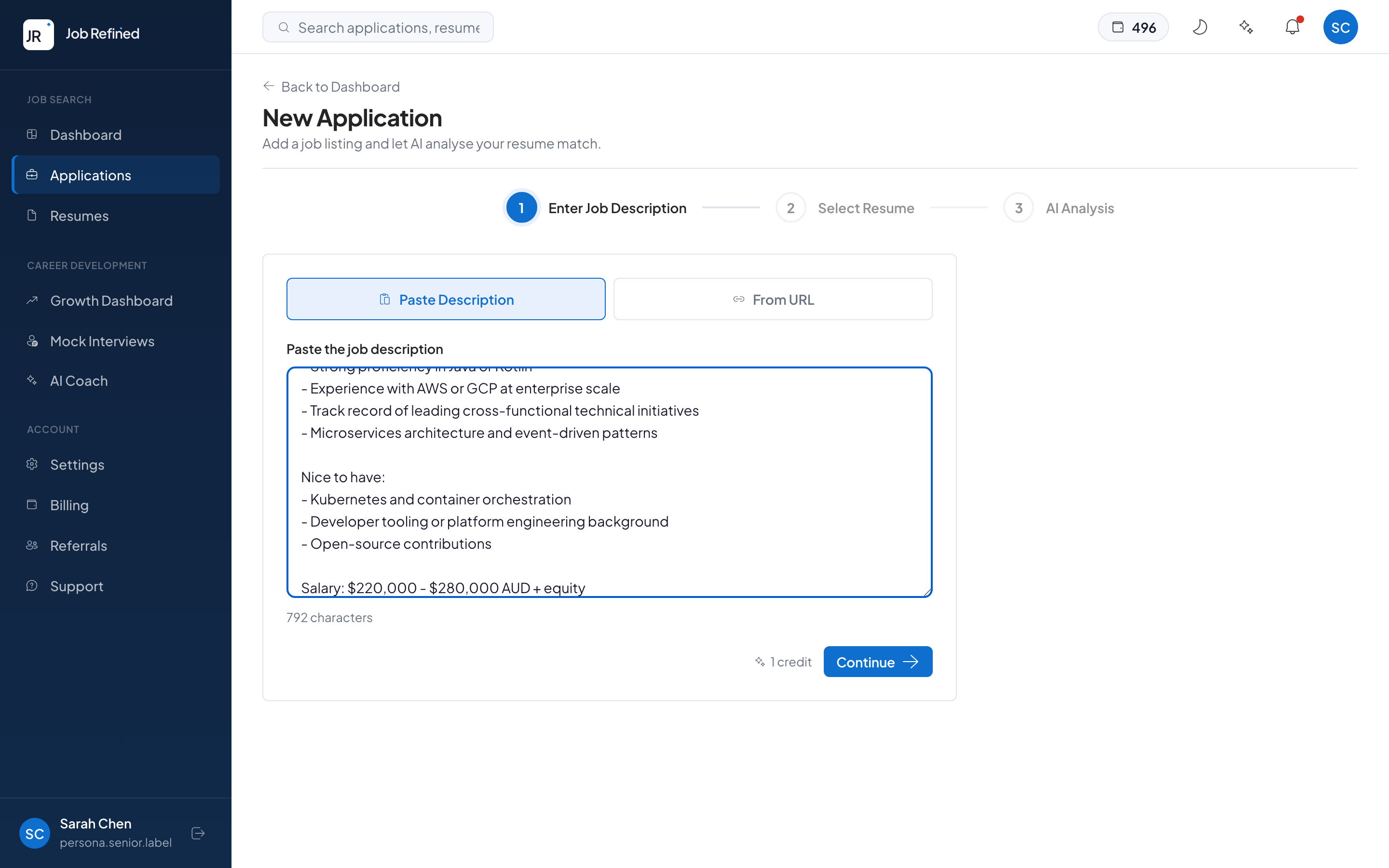 Parsed job description with extracted skills and requirements